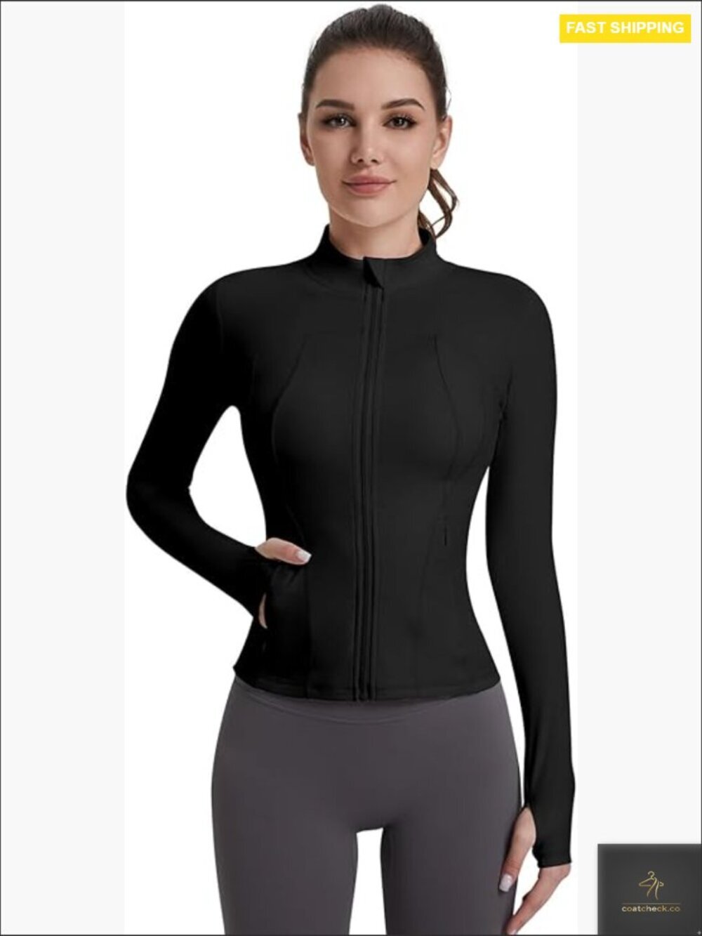 Lightweight Cropped Zip Up Athletic Jacket with Pockets Long Sleeve Yoga Workout